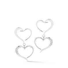 Follow your heart to chart your own path. These light-weight, high-polish double heart pave dangle earrings use jump rings to allow the hearts to move with you. .925 sterling silver base. Also available in 24k yellow or gold vermeil. · 2 x 20 mm 3D hearts stacked vertically and connected with swivel hoops · Bottom heart is paved with semiprecious gemstones for that extra bling · Approx. 1.75 inches overall length · Designed in NYC Love For Others, 3d Hearts, Affordable Fine Jewelry, Infinity Jewelry, Heart Shaped Jewelry, 3d Heart, Pink Topaz, Double Heart, Fine Jewelry Collection