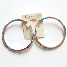 Multi Colors Beaded Hoop Earrings New Lightweight Nickel Free Multicolor Metal Hoop Earrings, Nickel-free Multicolor Metal Hoop Earrings, Multicolor Small Hoop Metal Earrings, Nickel Free Small Hoop Beaded Earrings In Trendy Style, Trendy Nickel-free Beaded Hoop Earrings, Multicolor Metal Hoop Earrings, Colorful Beads Hoop Earrings, Multicolor Metal Hoop Earrings With Ear Wire, Multicolor Hoop Earrings With Tiny Beads