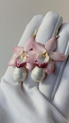 Flower Earrings Diy, Pearl Flower Earrings, Orchid Jewelry, Dope Jewelry Accessories, Orchid Earrings, Dope Jewelry, What Is Your Favorite, Stacked Jewelry