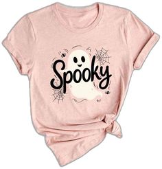 Trendy Halloween Crew Neck T-shirt, Trendy Halloween Short Sleeve T-shirt, Casual Halloween T-shirt With Letter Print, Casual Halloween Letter Print T-shirt, Trendy Halloween Graphic T-shirt, Spooky Crew Neck Shirt With Letter Print, Spooky Short Sleeve Shirt With Letter Print, Trendy Halloween T-shirt With Cartoon Print, Trendy Halloween Shirt With Graphic Print