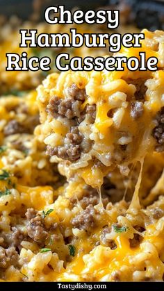 Easy Cheesy Hamburger Rice Casserole Recipe Ground Beef Rice Cheese Recipes, Broccoli Cheddar Cheese Rice Ground Beef Casserole, Beef With Rice Recipes, Recipes Using Cream Of Mushroom Soup, 1 Pound Ground Beef Recipes, Cream Of Mushroom Rice, Ground Beef And Rice Recipes, Cheesy Hamburger Casserole, Cheesy Ground Beef And Rice