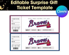 two tickets with the words, you are going to see braves in red and blue