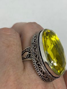 Large brilliant amber antique glass Ornate German Silver NOT 925 Vintage ring, does not tarnish Size 7 My jeweler will re size for a $20 fee All rings are shipped free I. The US in a nice gift box. Check out our over a THOUSAND great reviews Engraving is $4 per letter and is not always perfect depending on the piece. It can take a few days if the jeweler is busy. This is payable to Paypal Judithsltd@gmail.com Yellow Oval Crystal Ring Gift, Classic Yellow Faceted Rings, Vintage Yellow Rings For Gift, Antique Yellow Jewelry Gift, Vintage Faceted Rings As Gift, Vintage Faceted Rings For Gift, Antique Yellow Jewelry For Gifts, Antique Yellow Jewelry For Gift, Yellow Faceted Ring For Gift