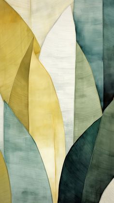 an abstract painting with green, yellow and white colors