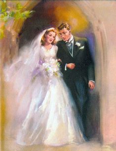 a painting of a bride and groom