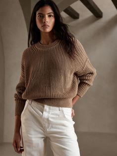 Tiernan Cotton Sweater | Banana Republic Cotton Sweaters, Cotton Jumper, Iced Latte, Beautiful Sweater, Women's Sweaters, Selling Clothes, Business Outfits, Cotton Sweater, Cropped Sweater