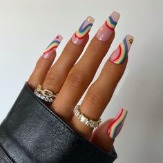 Acrylic Nails Ideas Ballerina, Festival Acrylic Nails, Acrylic Nails Ballerina, Ballerina Acrylic Nails, Acrylic Nails Ideas, Pride Nails, Nails Ballerina, Rainbow Nails Design, Rainbow Nail Art