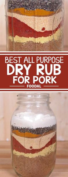 the best all purpose dry rub for pork is in a mason jar with red and white stripes