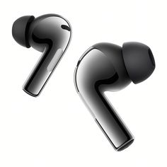 two black ear buds sitting next to each other