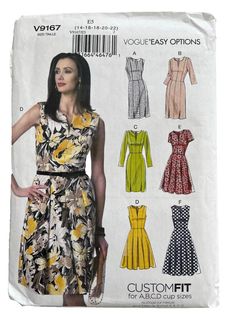 a women's dress and top sewing pattern from the front, with different patterns on it