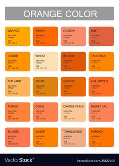 an orange color chart with the names and colors