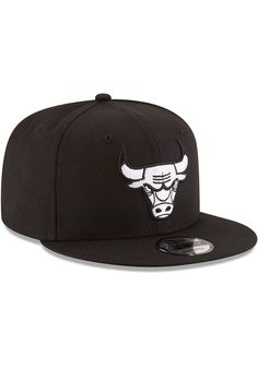 Wear your Bulls style with pride in this Chicago Bulls New Era Black 9FIFTY Snapback Hat! This Chicago Snapback Hat features a front embroidered team logo on a structured polyester crown with adjustable snap closure and flat visor. Go Bulls! Team logo embroidered on the front, New Era flag embroidered on the left side, Plastic snap closure to dial in the perfect fit, Structured crown, Polyester woven material, Flat visor, Polyester, Wipe clean with cloth or cleaning kit, Imported Classic Black Snapback Hat With Embroidered Logo, Classic Black Snapback Hat For Sports Events, Short Brim Baseball Cap For Baseball Season, Black Baseball Cap With Logo And Flat Brim, Black Adjustable Logo Baseball Cap, Adjustable Black Baseball Cap With Logo, Black Flat Brim Baseball Cap With Logo, Classic Black Trucker Hat For Sports, Adjustable Black Hats With Logo