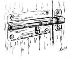 a black and white drawing of a door handle