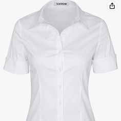 White 3/4 Sleeve Button Up Shirts. Size Medium, Brand New! White Collared Shirt Png, Plain White Button Up Shirt, White Shirt Button Up, Old Money Blouse, Button Up Shirt Png, Collard Shirt Outfit Women, Giada Fashion, Mitsuba Cosplay, White School Shirt