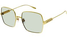 Gafas de sol Gucci modelo GG1434S Colección de gafas Lettering Logo con montura rectangular de metal con montura en oro amarillo brillante y lentes doradas. Gucci Glasses, Chloe Kids, Sunglasses Model, Lettering Logo, Rectangle Sunglasses, Gucci Sunglasses, Designer Sunglasses, Gold Frame, Face Shapes