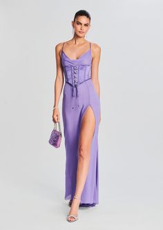 Larissa Silk Corset Dress Silk Corset Dress, Silk Corset, Australia Clothes, Open Dress, Dusty Lilac, Silk Style, Dress Dusty, Satin Maxi Dress, Maxi Gowns