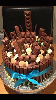 a cake with chocolate and candies on it