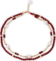 Elegant Red Jubilee Chain Bracelet, Elegant Red Chain Bracelet With Jubilee Design, Adjustable Red Jewelry With Pearl Charm, Elegant Red Pearl Bracelets, Elegant Red Bracelets With Adjustable Chain, Double Chain Bracelet, Red Spinel, Double Chain, Freshwater Cultured Pearls