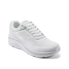 Easy Spirit-Pippa Sneaker Whether you're running errands or exploring the city, the Pippa sneaker from Easy Spirit is the right choice. Featuring an orthotic-friendly construction with cushioned EVA insole and a flexible sole, this lightweight sneaker ensures effortless movement and all-day comfort. Athleisure Sneakers For Walking With Arch Support, White Slip-resistant Sneakers For Jogging, White Slip-resistant Sneakers For Walking, White Slip-resistant Running Sneakers, White Slip-resistant Athletic Fit Sneakers, White Running Shoes With Cushioned Footbed For Walking, White Cushioned Running Shoes For Walking, White Comfort Fit Walking Shoes, Comfortable White Walking Shoes With Athletic Fit