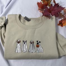 Fall Faves, Ghost Dog, Embroidery Gifts, Halloween Dog, Ghost Cat, Embroidered Crewneck, Sweatshirt Halloween, Fall Halloween Decor, Embroidered Sweater