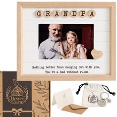 PRICES MAY VARY. 💝MELT HIS HEART & STRENGTHEN YOUR BOND - Our Grandpa Picture Frame with a heartwarming quote is a perfect grandpa gift for Christmas or a great Fathers day gift to show he holds a special place in your heart. 💝COMPLETE GIFT PACKAGE FOR BIG DADDY- This unique gift for grandfather, comes in a lovely box with a tissue-wrapped photo frame for grandpa, a blank card, and a keychain with a sentimental quote. Unboxing this grandpa gift will bring a joyful tear to his eye and a smile t Cool Picture Frame, Birthday Gifts For Grandpa, Grandpa Photo, Cool Picture Frames, Sentimental Quotes, Diy Father's Day Crafts, Gifts For Grandpa, Grandpa Birthday Gifts, Grandparents Day Gifts