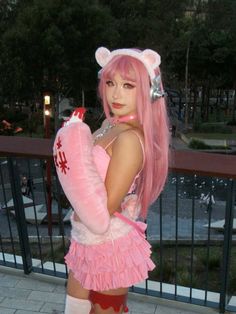 super sonico gloomy bear halloween costume anime cosplay Female Video Game Characters Cosplay, Kawaii Costumes Halloween, Gloomy Bear Halloween Costume, Pink Haired Halloween Costumes, Cutecore Halloween Costume, Chowder Halloween Costumes, Gloomy Bear Costume, Gloomy Bear Makeup, Super Sonico Cosplay