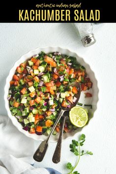 a white bowl filled with chopped vegetables and garnished with cilantro sauce