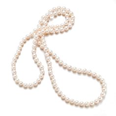 Gump's Signature 7.5mm Baroque White Akoya Rope Necklace Elegant Round Jewelry With 108 Beads, Elegant Hand-strung Pearl Necklace, Elegant Necklace With 108 Beads For Gift, Elegant Hand-strung Beaded Necklaces, Classic Long Pearl Necklace With Pendant, Classic Long Pearl Necklace With Charm, Long Single Strand Pearl White Necklace, Single Strand Long Pearl Necklace, Long Single Strand Pearl Necklace