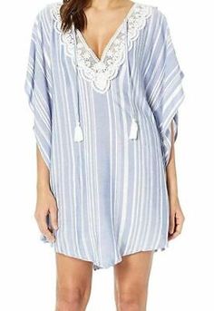 $103 Dotti Women's Blue Tassel Talk Striped Poncho Swimsuit Cover-Up Size Large  | eBay Blue And White Shirt, Hooded Tunic, Crochet Cover Up, White Tassel, Blue Tassel, 1 Piece Swimsuit, Poncho Style, Cover Up Dress, Swimsuit Cover