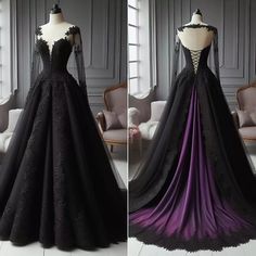 black and purple wedding dress with long sleeves