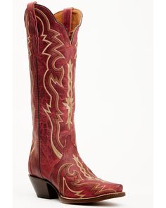 Dan Post Women's 16" Triad Silvie Tall Western Boots - Snip Toe , Wine Fitted Boots With Leather Sole And Snip Toe, Fitted Snip Toe Boots With Heel Tab, Tall Western Boots, Tall Western Boot, Western Embroidery, Womens Cowgirl Boots, Dan Post, Concert Fits, Leather Cowboy Boots