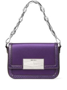 purple satin finish silver-tone hardware engraved logo twist-lock fastening crystal embellishment foldover top adjustable detachable shoulder strap detachable chain-link shoulder strap main compartment internal logo patch internal slip pocket Formal Crossbody Shoulder Bag With Silver-tone Logo Plaque, Luxury Purple Shoulder Bag With Chain Strap, Evening Bags With Silver-tone Hardware In Purple, Luxury Purple Shoulder Bag With Silver-tone Hardware, Purple Evening Bags With Silver-tone Hardware, Formal Purple Bag With Silver-tone Hardware, Elegant Purple Shoulder Bag With Palladium Hardware, Purple Chain Strap Shoulder Bag For Formal Occasions, Formal Purple Shoulder Bag With Branded Hardware