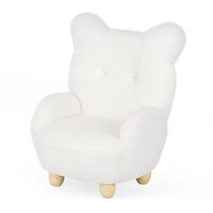 a white teddy bear chair with wooden legs