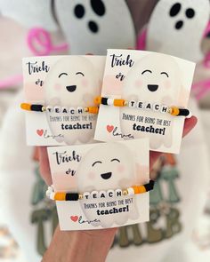 four teacher appreciation cards with pencils in their hands and the words teach written on them