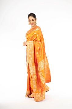 Sophisticated Mustard Yellow Handloom Pure Silk Saree – Panache Haute Couture Orange Slub Silk Saree With Traditional Drape, Orange Slub Silk Saree For Puja, Orange Saree For Eid, Yellow Slub Silk Saree, Orange Slub Silk Traditional Wear With Pallu, Orange Katan Silk Blouse Piece, Orange Katan Silk Saree With Traditional Drape, Orange Tussar Silk Saree With Zari Weaving, Traditional Orange Katan Silk Saree