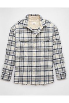 Made from super soft brushed flannel/Full button-up front/Two chest pockets | Curved hem/Perfect for layering!/This shirt is Real Good: made with the planet in mind and a promise to continue to do better Do Better, Flannel Shirt, Chest Pocket, American Eagle Outfitters, Women's Jeans, American Eagle, Layering, Button Up, Women Jeans