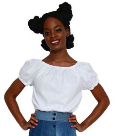 Hey Viv Retro Peasant Blouse in White - Great with Poodle Circle or Pencil Skirts. Classic 1940s 1950s 1960s puff sleeve style for rockabilly sock hop bohemian hippie or contemporary style Pin Up Looks, White Peasant Blouse, Twirl Skirt, 60s Style, Girls Pin, Vintage Inspired Outfits