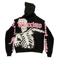 Maximo Maximo Skeleton Hoodie Black French Terry Heavyweight Oversize Skull Print Hoodie For Streetwear, Long Sleeve Hoodie With Skull Print For Streetwear, Urban Hoodie With Skull Print, Urban Hooded Sweatshirt With Skull Print, Urban Style Hooded Hoodie With Skull Print, Skull Print Hoodie Sweatshirt For Streetwear, Winter Streetwear Hoodie With Skull Print, Hooded Skull Print Sweatshirt For Streetwear, Urban Skull Print Hoodie For Streetwear