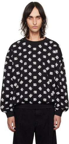 Stretch French terry sweatshirt. Logo pattern printed throughout. · Rib knit crewneck · Elasticized hem and cuffs · Dropped shoulders Supplier color: Black Logo Pattern, Knit Crewneck, Mens Activewear, Black Print, Printed Sweatshirts, French Terry, Apparel Accessories, Rib Knit, Print Patterns