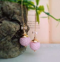 Pink Long Chandelier Earrings Bead Ball Motif 24 K Gold | Etsy Traditional Gold Earrings With Faceted Beads, Handmade Elegant Pink Danglers, Pink Gold Beaded Drop Earrings, Pink Earrings With Gold Beads, Long Chandelier, Earrings Bead, Bead Ball, Beaded Ball, Bead Loom Pattern