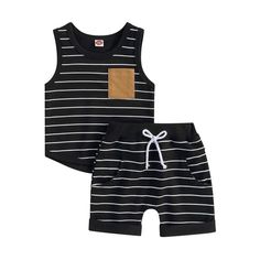 10% Off at checkout and Free Shipping! Introducing a wardrobe staple for the stylish summer toddler: the Striped Sleeveless Tank Tops & Shorts Set! This two-piece set includes a top and shorts in a fresh striped pattern made from a cotton blend. The top features a pocket and the shorts come with an elastic waistband, so your little one can look cool and comfy all day! Boys Tank Tops, Boy Fits, Vest Tops, Loose Tank Tops, Summer Boy, Patchwork Designs, Sleeveless Vest, Vest Top, Sleeveless Tank Top