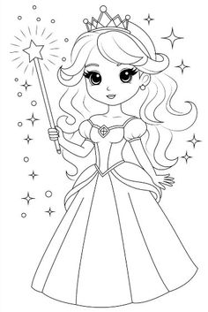 a princess holding a sparkle wand in her hand coloring pages, coloring sheets, disney princess pictures