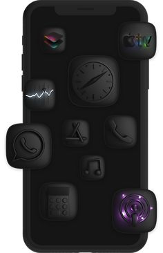 an iphone case with various icons on the front and back side, including a clock