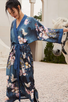 Our Garden Crane Blue Kimono Robe will bring you a new vision to aesthetic life, and beautiful gift idea for lovers and friends.
Extra 20% discount code: PINLOVER

• Unique Design: With hand-painted Asian-inspired crane and blossoms prints, our robes take you into a world of ancient Eastern art and culture.Which is the soul of Ulivary's brand establishment.

• Silky Comfort: skin-friendly, soft, lightweight and cooling for summer.

• Easy Care: Machine washable and wrinkle-resistant Kimono Suit, Luxury Kimono, Dress Wardrobe, Lingerie Slips, Robe Silk, Silk Dressing Gown, Luxury Robes, Blue Kimono, Silk Kimono Robe