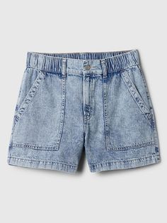 4" Mid Rise Easy Denim Utility Shorts Utility Denim Jean Shorts, Utility Style Short Denim Jeans, Utility Style Short Length Denim Jeans, Medium Wash Utility Shorts, Utility Mid-rise Denim Jean Shorts, Utility Style Denim Jean Shorts, Stretch Denim Utility Bottoms, Utility Style Mid-rise Cotton Jean Shorts, Utility Style Medium Wash Short Bottoms