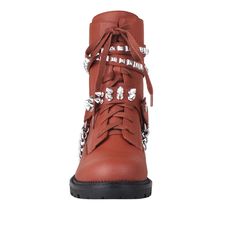 These vibrant and stylish boots will let you enter the world with style. These privileged boots, which are made of vegan leather and adorned with chains and studs, will stand out and provide an edgy edge to any ensemble. They are the ideal choice to transition your outfits from day to night, with an ankle buckle closure for a snug fit and a 1.5"H heel. These fashionable boots are ideal for wearing with jeans or skirts and are sure to draw attention. With these shoes, you'll undoubtedly feel pamp Trendy Medium Width Lace-up Boots For Fall, Summer Lace-up Boots Medium Width, Trendy Synthetic Lace-up Boots For Fall, Trendy Spring Lace-up Boots With Reinforced Heel, Party Lace-up Boots Medium Width, Trendy Spring Heels With Lug Sole, Trendy Lug Sole Heels For Spring, Trendy High Heel Lace-up Boots Medium Width, Spring Synthetic Lace-up Boots With Reinforced Heel