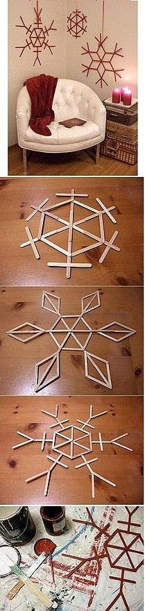 three pictures showing the process of making snowflakes