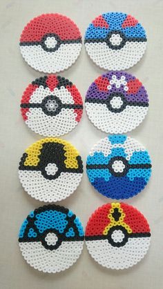 six pokemon beaded coasters in different colors