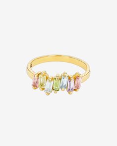 Kalan By Suzanne Kalan Amalfi Pastel Half Band in 14k yellow gold Pastel Ombre, Italian Coast, Light Blue Sapphire, Rainbow Sapphires, Peridot Green, Black Sapphire, Pink Topaz, Swiss Blue Topaz, Lemon Quartz