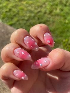 Pink Nail Inspo Aesthetic, Pink Pearl Nails Acrylic, Light Pink Nails With Pearls, Pink And Pearl Nails, Pink Birthday Nails Almond, Korean Almond Nails, Pink Korean Nails, Nails With Pearls On Them, Pink Baddie Nails